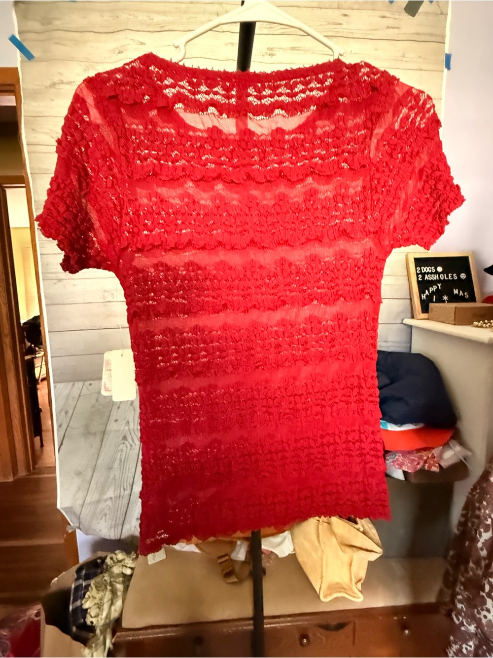 NWT Free People Angelina Lace Tee in Red - Picture 5 of 5